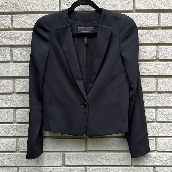 𝅺BCBGMaxAzria Black Collarless 1 Button Blazer XS - Picture 1 of 14